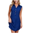 thumbnail image 2 of Women's Casual Summer Mini Dress Sleeveless Lapel V-Neck Button Down Ribbed Knit Slim Fit Straight Tunic Dress For Daily Wear Beach Or Lounging, 2 of 9