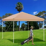 JOVNO 10' x 10' Pop-up Canopy Tent, Easy One Person Setup, Instant Outdoor Canopy, Adjustable Height with Bag Roller Stakes Rope (Khaki)