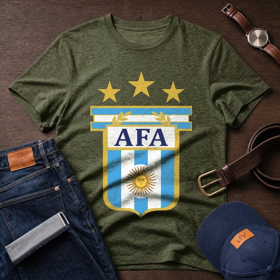 Jollimate Argentina Football Crest Men's Graphic T-Shirt, Distressed AFA Soccer Fan Casual Short Sleeve Tee, Sports Supporter Gift for Men