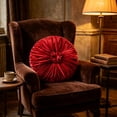 thumbnail image 6 of KITTEHIGM Ruched Velvet Round Throw Pillow with Rosette Center Pleated Circle Decorative Cushion in Multicolor Solid Velvet Accents for Sofa Bed Home Decor, 6 of 6
