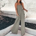 thumbnail image 2 of Xmarks 2024 Womens Summer Adjustable Spaghetti Straps High Waist Smocked Wide Leg Jumpsuits Halter Pleated One-piece Pants with Pocket Gray M, 2 of 6