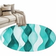 thumbnail image 2 of 3ft Round Rug, Turquoise Stripes Non-Skid Rubber Backing Large Area Rugs - Living Room Bedroom Home Office, Vintage Farmhouse Ripple Texture Art Indoor Floor Mat Carpets Washable Rug, 2 of 9