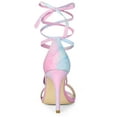 thumbnail image 3 of BLISSFUL STEP Women's Sandals Tie Dye Lace-Up Stiletto Heel Open Toe Sandals Blue Pink 10, 3 of 7