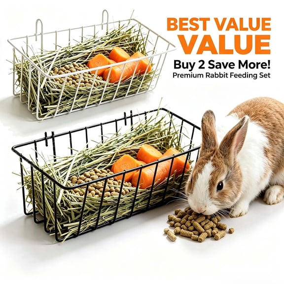 Metal Rabbit Hay Feeder, Hanging Grass Basket for Guinea Pig Chinchilla, Small Pet Food Rack for Cage, Black