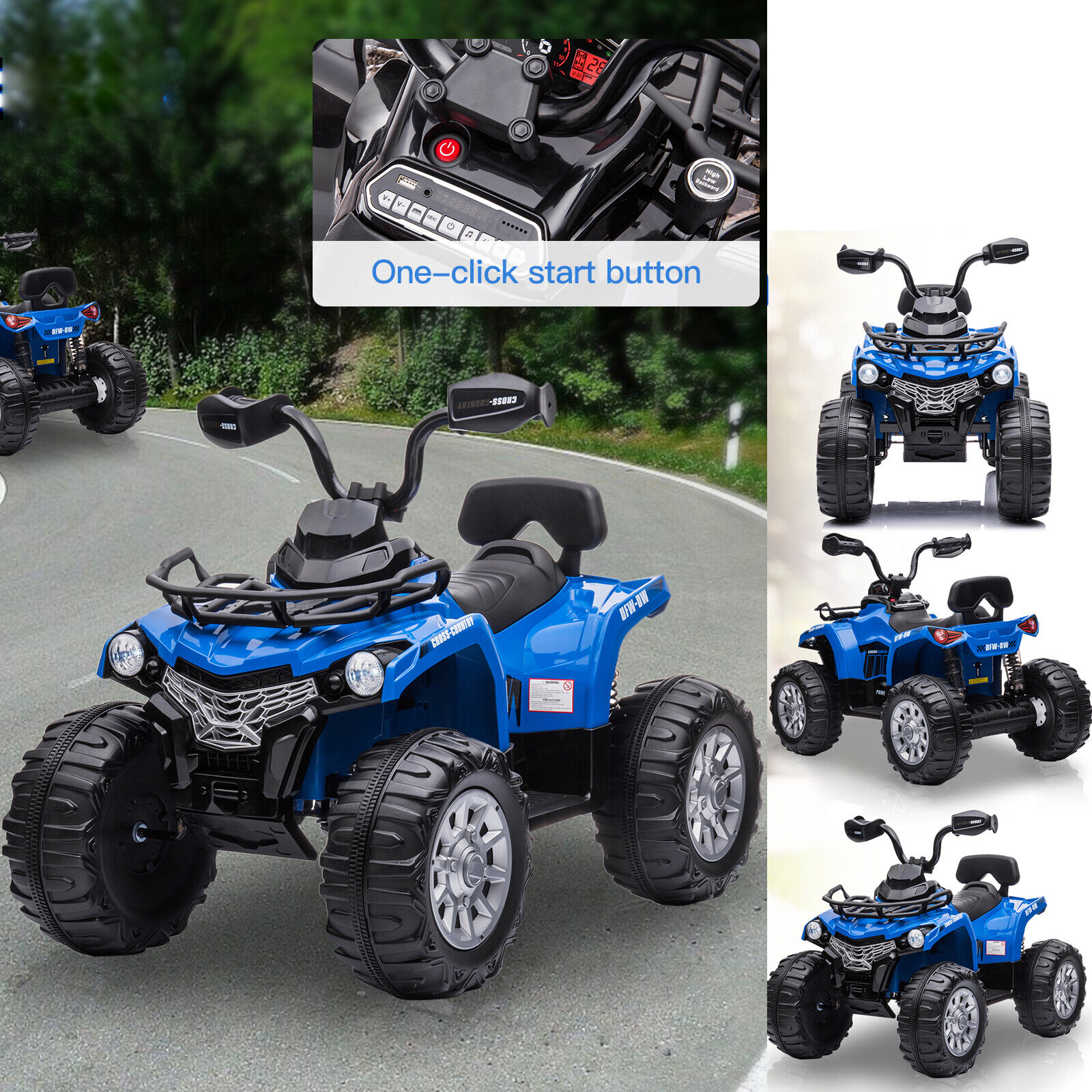 Lohoms 12V 4-Wheeler Kids Ride On Car ATV, Electric 12V Rechargeable Battery Powered Kid's Quad Car Toys, With LED Lights Music USB, 2 Speed, Blue
