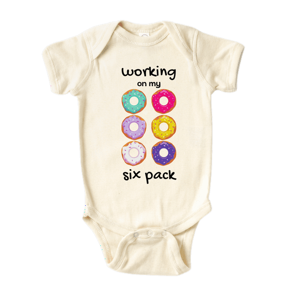 Donut Kids Tshirt Baby Working On My Six Pack Baby Bodysuit Newborn Outfit Baby Shower Gift 0-3m Natural