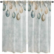 Vintage Blue Christmas Kitchen Curtains 84 Inch Length, Farmhouse Curtains & Drapes, Xmas Balls Snowflake Rod Pocket Window Curtains for Living Room/Bedroom/Bathroom, 52" x 84", 2 Panels