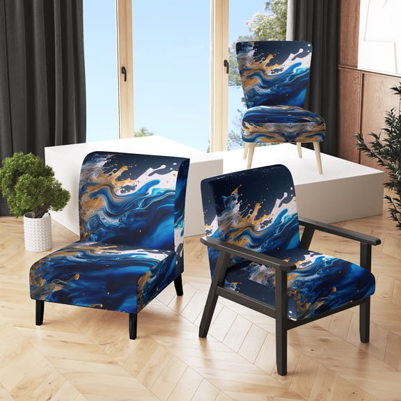 Designart "Frozen Splash of Paint I" Blue Splash Upholstered Accent Chair - Modern Arm Chair For Living Room