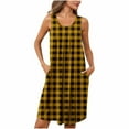 thumbnail image 2 of Fznquz Sleeveless Womens Nightgowns Sleepwear Casual Lounge Dress Crew Neck Yellow Plaid Nighties Women with Pockets, 2 of 7