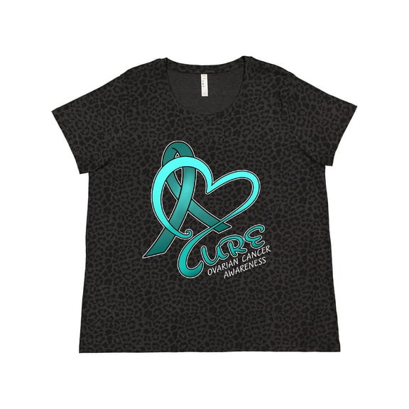 Inktastic Cure- Ovarian Cancer Awareness Teal Ribbon Women's Plus Size T-Shirt