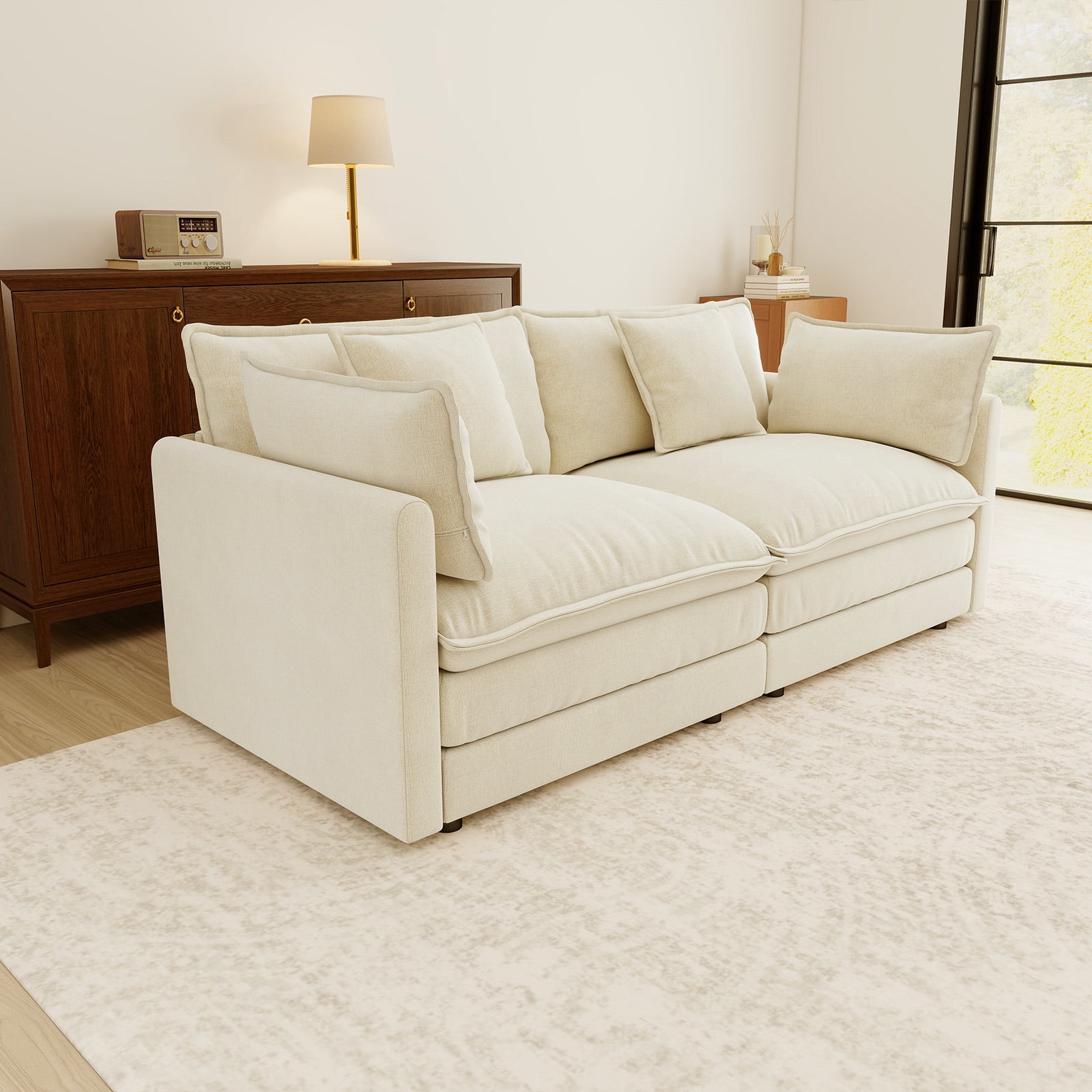 76.7” Loveseat Sofa, 2 Seater Modular Couch, Beige White Chenille Large Sectional for Living Room, Deep Seat, Love Seat Couches, Sofá de dos plazas