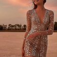 thumbnail image 3 of New Cross-border European And American Women's Clothing Ebay Dress Deep V See-through Long Sleeve Short Dress Gold Dress, 3 of 5