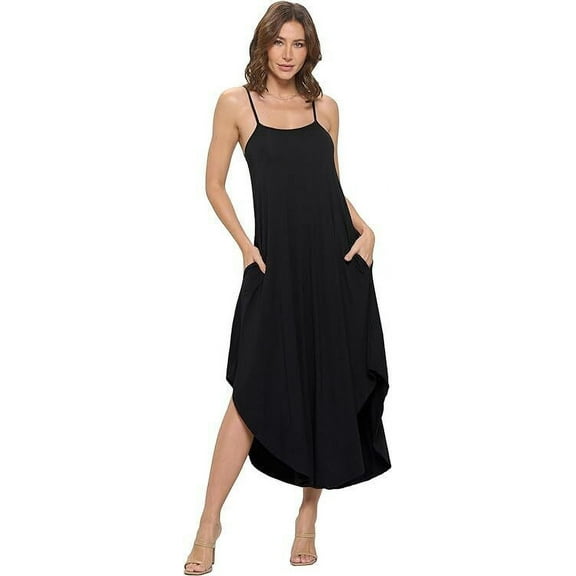 Denim Steel Small Size Women's Rayon Modal Sexy Casual Sleeveless Stylish Maxi W/Pockets, Long Lingerie, Nightgowns, Summer Dresses