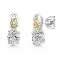 Gem Stone King 925 Sterling Silver and 10K Yellow Gold IGI Certified Lab Grown Diamond Earrings for Women | 2.02 Cttw | Oval Cut Diamonds Each 1 Ct | E-F Color | VS1-VS2 Clarity
