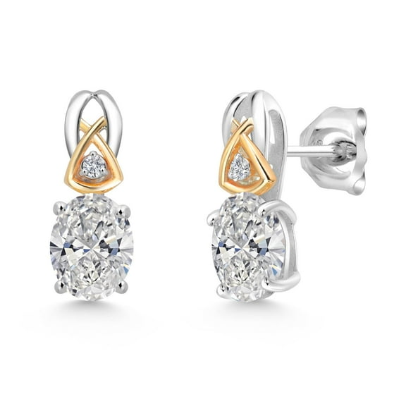 Gem Stone King 925 Sterling Silver and 10K Yellow Gold IGI Certified Lab Grown Diamond Earrings for Women | 2.02 Cttw | Oval Cut Diamonds Each 1 Ct | E-F Color | VS1-VS2 Clarity