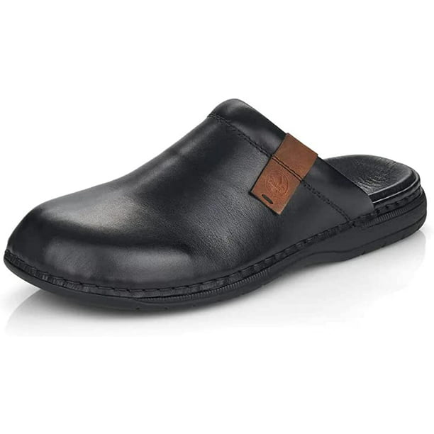 semester afbetalen Gemarkeerd Rieker Men's 25598-00 Soft Leather Slippers, Black Leather, Size EU 42 M -  Walmart.com