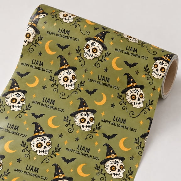 Wrapping Paper, Personalized Name Pumpkin Ghost Gift Wrap for Halloween