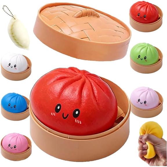 BRELIL Mystery Dumpling SquishyToy, Giant Stress Relief Ball Soft Squeeze Decompression Dough, Cute Bao Bun Sensory FidgetToyforKidsAdults, Home Desk Decor Anxiety Relief Plaything
