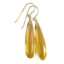 Yellow Simulated Citrine Earrings Long Faceted Teardrops 2 Inch 14k Yellow Gold Filled Drops Spyglass Designs