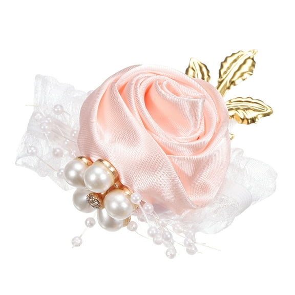 Uxcell Wrist Corsage Artificial Flower Bracelets Pack of 1 Rose Wrist Bride Groom Decorative 7x7cm Light Pink