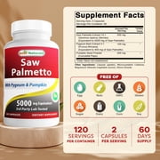 Best Naturals Saw Palmetto 10:1 Extract Prostate Supplements for Men - 120 Capsules - Made with Pygeum Bark 4:1 Extract & Pumpkin Seed Powder