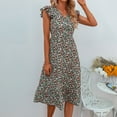 thumbnail image 2 of Vestido largo con estampado de volantes sin mangas suelto con cuello en V bohemio a la moda para mujer Fridja  hjkh7064, 2 of 9