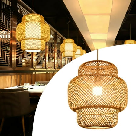 

Fichiouy Bamboo Wicker Ratan Shade Pendant Light Fixture Ceiling Hanging Lamp for Dining Room E27 E26