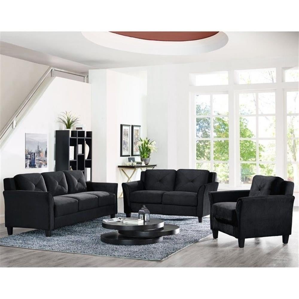 LifeStyle Solutions Hartford 3 Piece Living Room Microfiber Sofa Set in Black