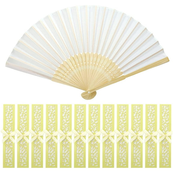Naler 12Pack Bamboo Hand Fans with Elegant Box,8.3" Folding Hand Held Fans for Wedding,Holiday,White