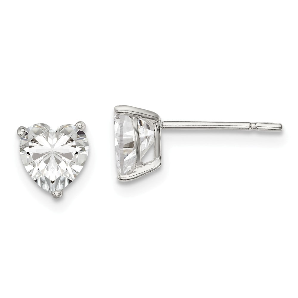 925 Sterling Silver 6mm Heart 3 Prong Basket Set CZ Stud Earrings 925 Sterling Silver 6mm Heart 3 Prong Basket Set CZ Stud Earrings