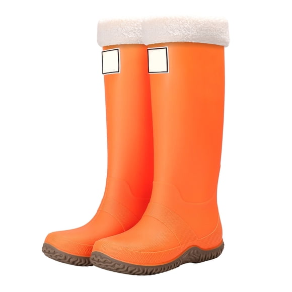 Rain Boots Women Fleece Lined Women Rain Boots Anti-Slip Mid Calf Women Rain Shoes (Orange 38)