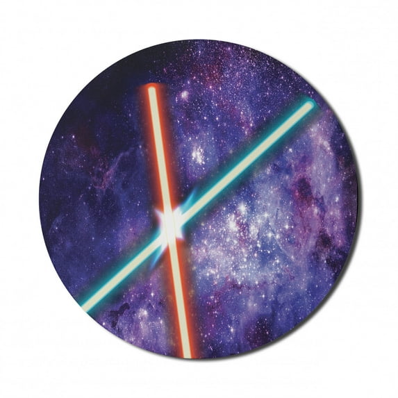 Galaxy Mouse Pad for Computers, Futuristic Galaxy ClashThemed Illustration Techonolgy Theme Image, Round Non-Slip Thick Rubber Modern Gaming Mousepad, 8" Round, Red Blue and Black, by Ambesonne