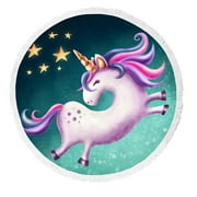 ABPHQTO Cute Unicorn Beach Towel Beach Blanket with Tassels Beach Throw Towel Yoga Mat Picnic Blanket