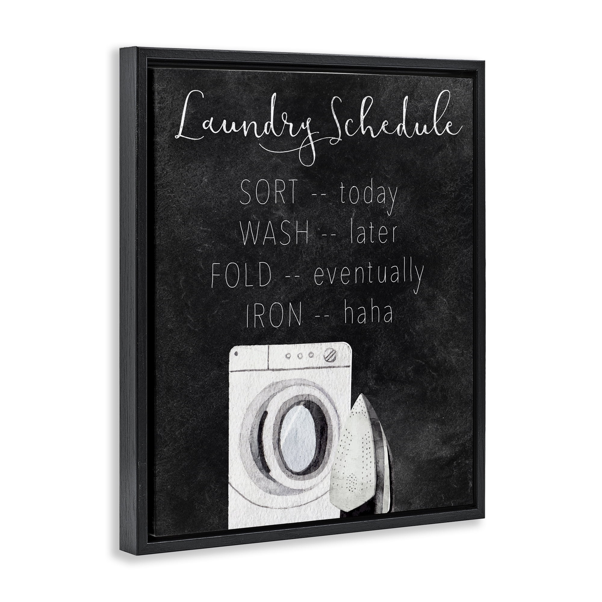 Lazy Laundry Schedule Humor Black Framed Floater Canvas Wall Art, design by Kim Allen