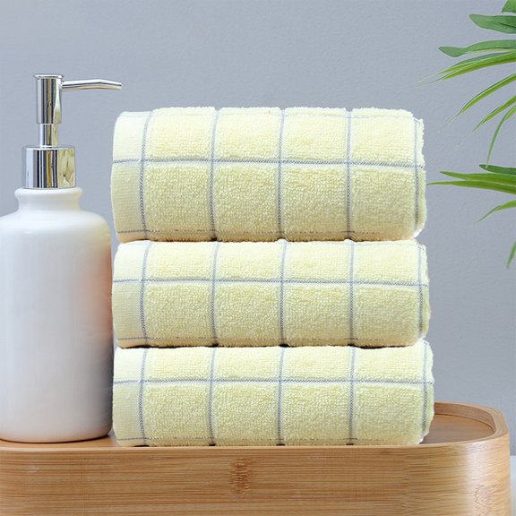 Hvmvliv Hand Towels 3-Pack Plaid Cotton Face Towels Soft & Skin-Friendly, Super Absorbent, Durable & Non-Fading, Easy to Clean, Multipurpose for Face, Body and Hand Drying Beige