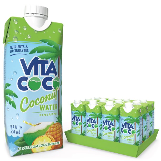 Vita Coco Coconut Water, Pineapple, 16.9 fl oz Tetra (Pack of 12