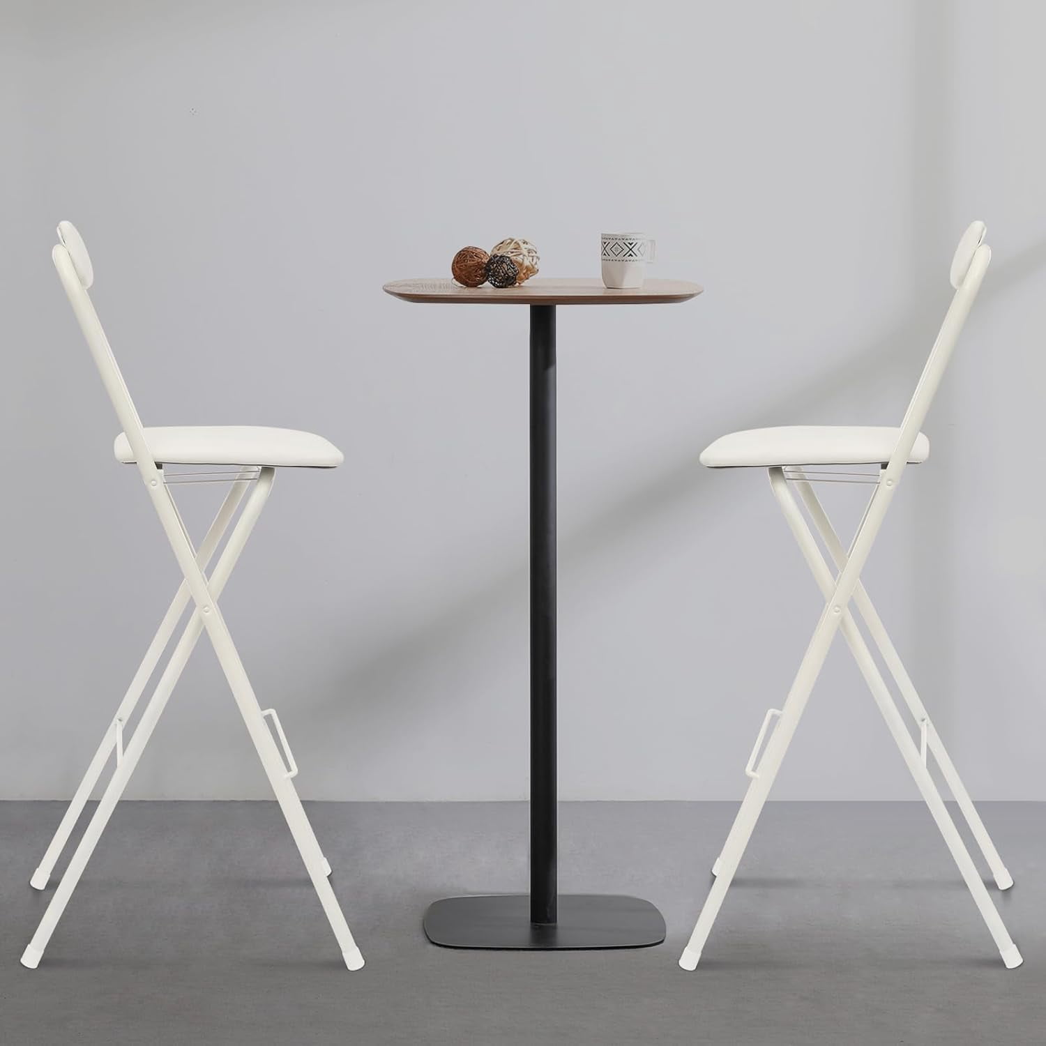 2pcs 30 inch Folding Bar Stool with Backrest - PU Cushioned Counter Height Stool, Portable Metal Frame Barstools for Outdoor, Camping, Kitchen, Shop, and Cafe (White)