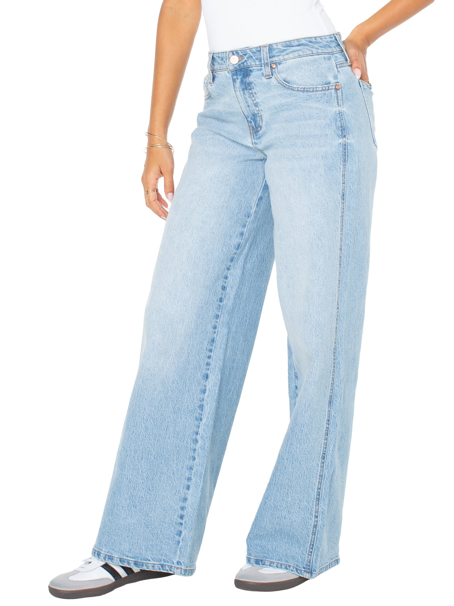 Celebrity Pink Women's and Women's Plus Baggy Wide Leg Jeans, Available in Regular, Short, Long Inseams, Sizes 1-24