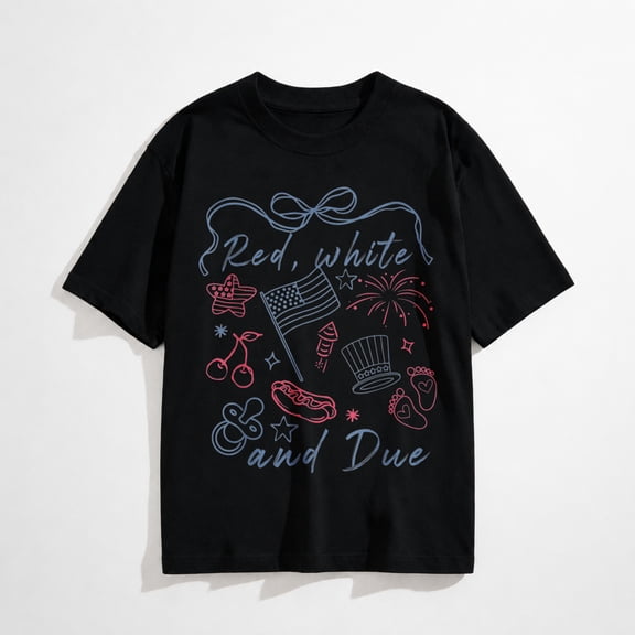 Women's Red White And Due Graphic T-Shirt, Patriotic Short Sleeve Casual Tee