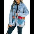 thumbnail image 2 of Chaqueta Vaquera de Larga con Solapa Holgada y Parches para Mujer, Estilo Retro con Borde Sin Rematar, de Medio. Naranja L, 2 of 7