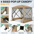 thumbnail image 4 of HOTEEL 6x6 ft Pop Up Gazebo Screen House Tent for Camping with and Mosquito Netting, Waterproof, UV Resistant, Portable Carry Bag, for Outdoor Camping, Lawn and Backyard, Khaki, 4 of 11