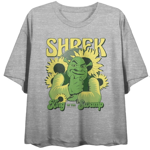 Shrek King Of The Swamp Crew Neck Short Sleeve Women's Gray Heather Crop Top-Medium