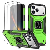 Hotpom for iPhone 17 Pro Case with 2 Pack Screen Protector Dual Layer Rugged Shockproof Protection with 360° Rotating Stand and Car Mount Capability, Green