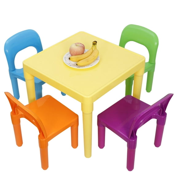RONG-3  Table and 4 Chair Set, Colorful Toddler Activity Chair for Children's Reading, Playing, Writing, Arts, Crafts and More