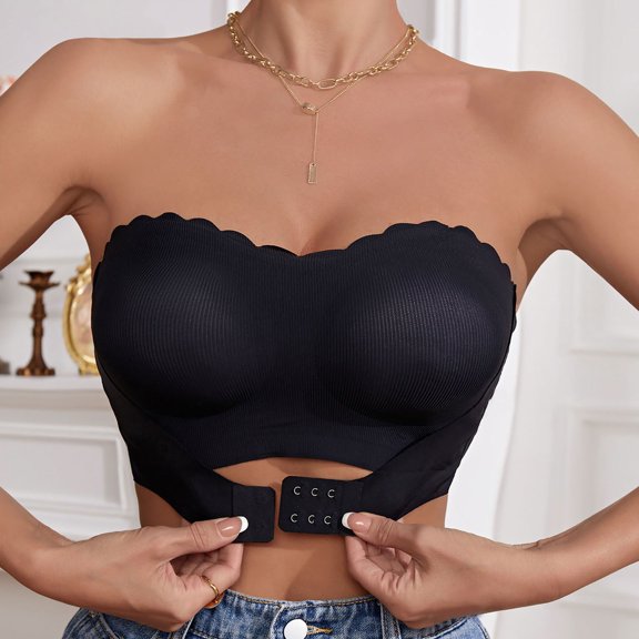 Product Classification Bra Seamless Breathable Front Closure With Detachable Pads And Strips For Everyday Comfort Menagerie Underwear Start, XL, Black