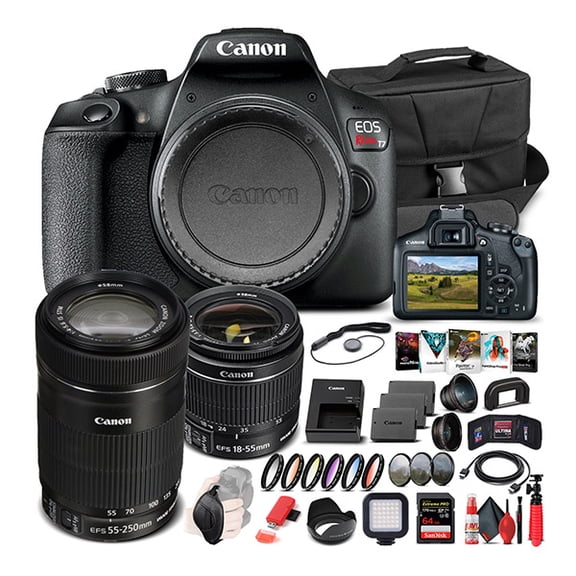 Canon EOS Rebel T7 Camera W/ 18-55mm and EF-S 55-250mm Lens - Advanced Bundle (International Version)