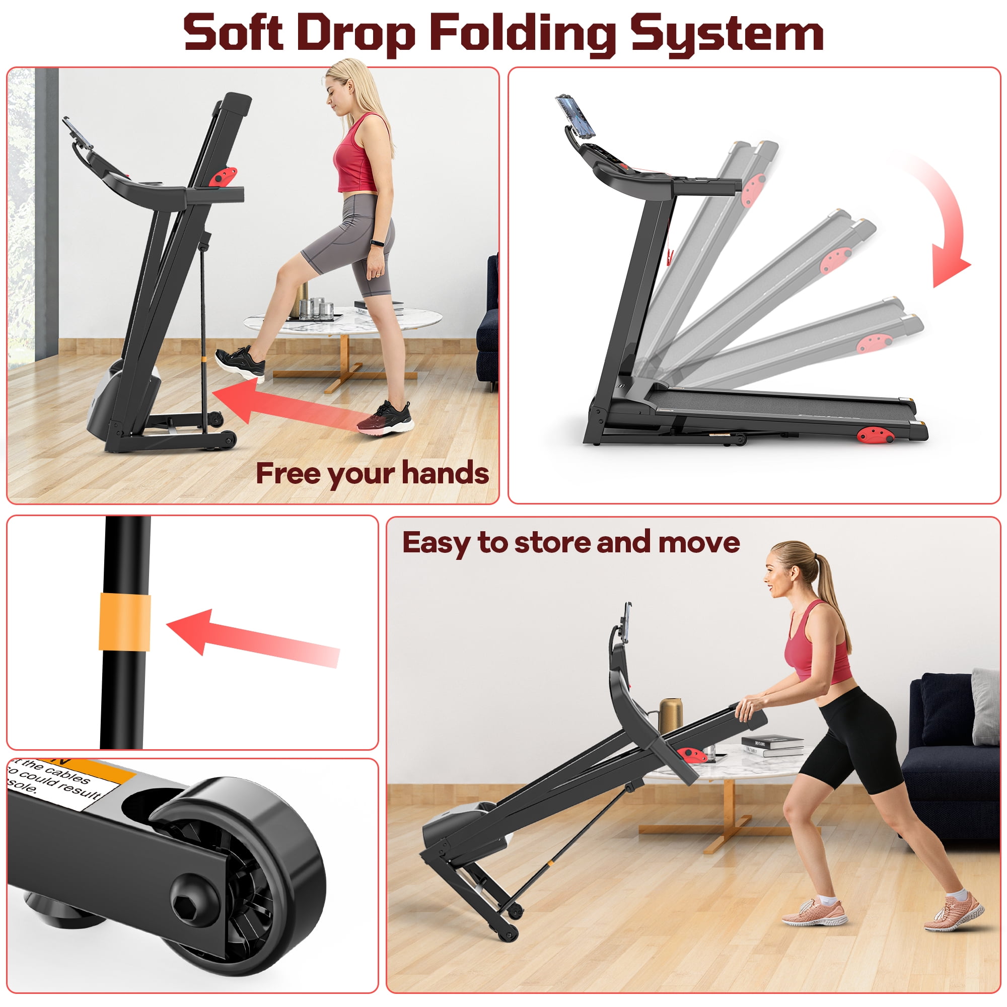 3.5HP Folding Treadmill, 300-400lb Capacity, 12% Incline Treadmills for Home Running and Walking Max 7.5MPH Speed, Foldable Treadmill Running Machine with APP & Bluetooth