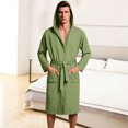 thumbnail image 2 of Puntoco Men’s V-Neck Hooded Waffle Bathrobe, Lightweight Mid Length Wrap Sleep Robe with Tie Belt & Side Pockets Army Green XL, 2 of 7