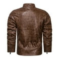 thumbnail image 4 of IYTR Men's Leather Jackets Solid Color Zipper Stand-up Collar Long Sleeve Jacket Casual Baseball Uniform Leather Jacket with Pocket Coffee L, 4 of 4