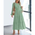 thumbnail image 2 of BTFBM Spring Dresses for Women 2026 Casual Long Sleeve V Neck Elastic Waist Lightweight Maxi Wedding Guest Dress Pockets, 2 of 8
